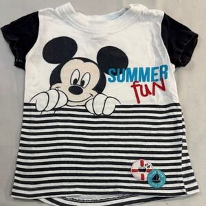 Disney - Mickey Mouse Striped Kids Tee - Black, White, Blue, Red